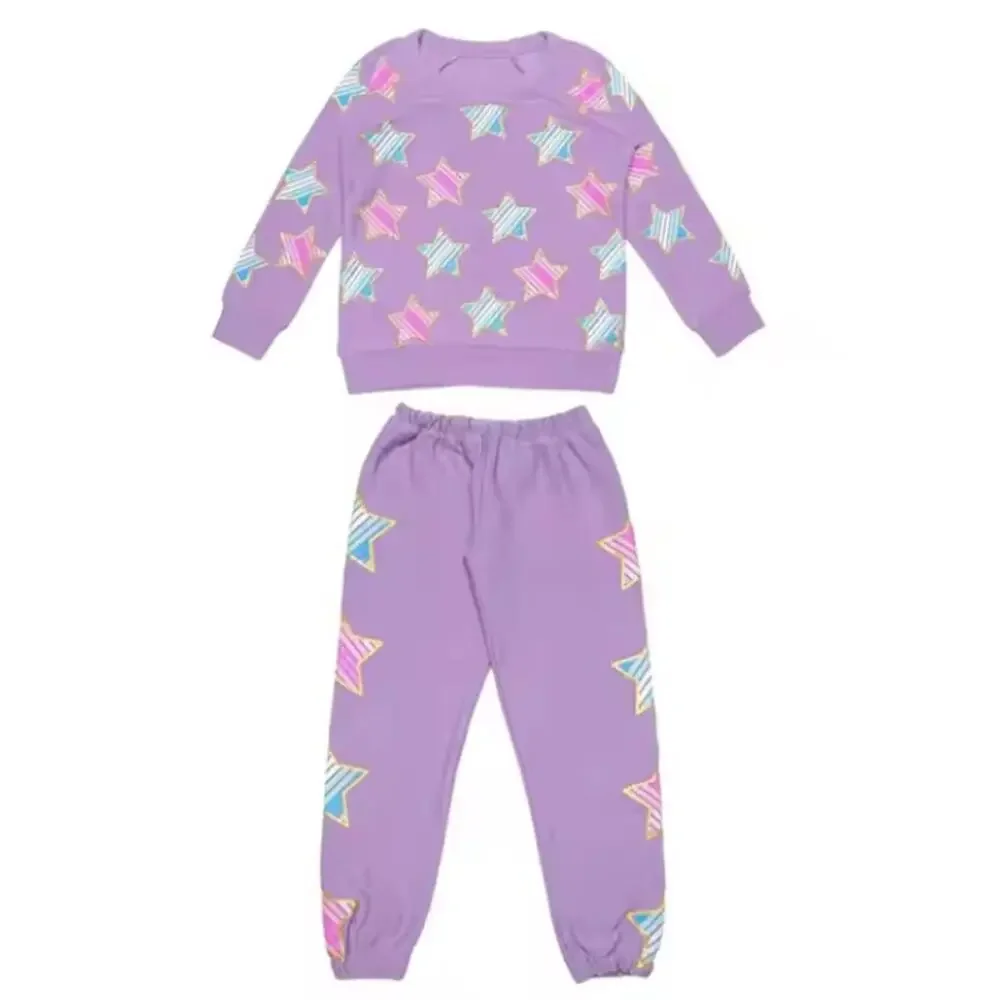 Chaser Baby Purple Full Stars Printing Sweatshirt and Pants Size 2